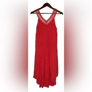 Vintage Water Lily Crochet Yoke Midi Dress‎ Women S Rayon Sleeveless Boho